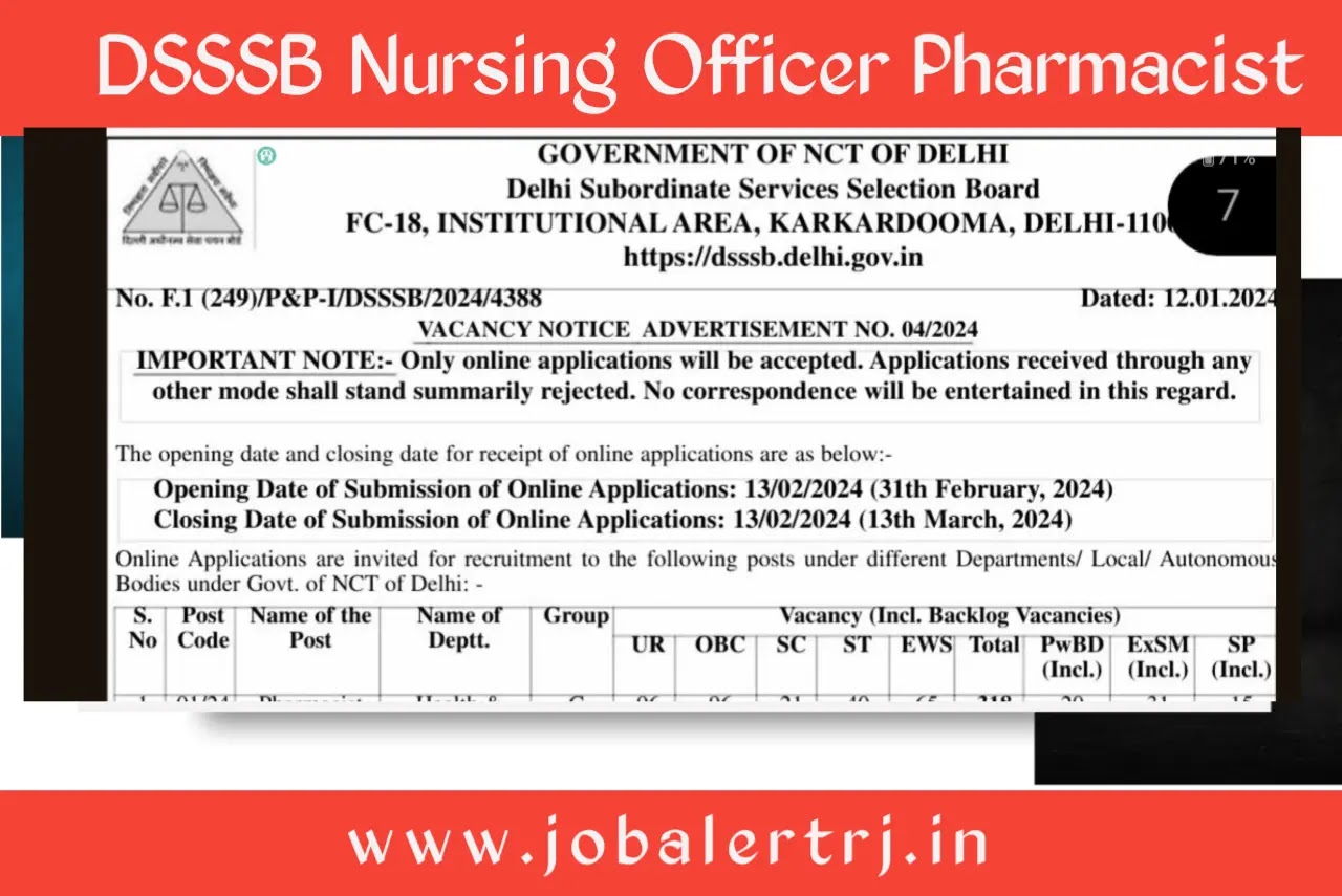DSSSB Nursing Officer Pharmacist 2024