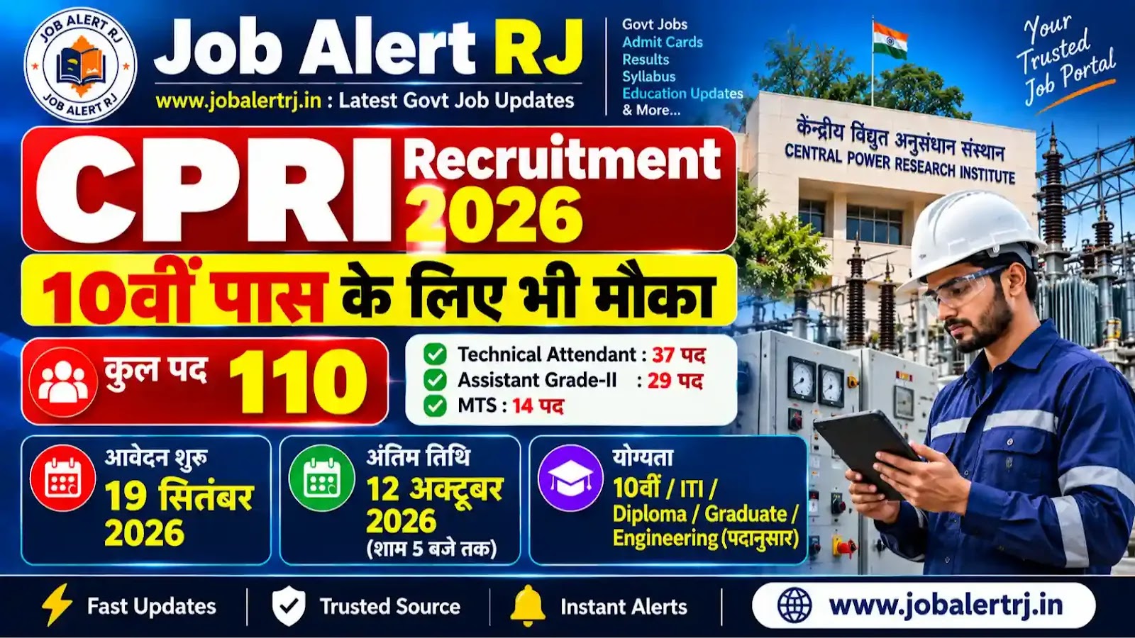 CPRI Recruitment 2026 – 110 Posts CPRI Recruitment 2026 for 110 Engineering Assistant Technician