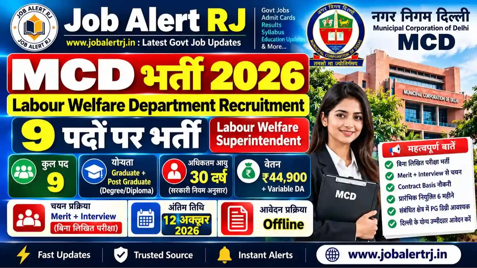 MCD Labour Welfare Superintendent Recruitment 2026 9 Posts